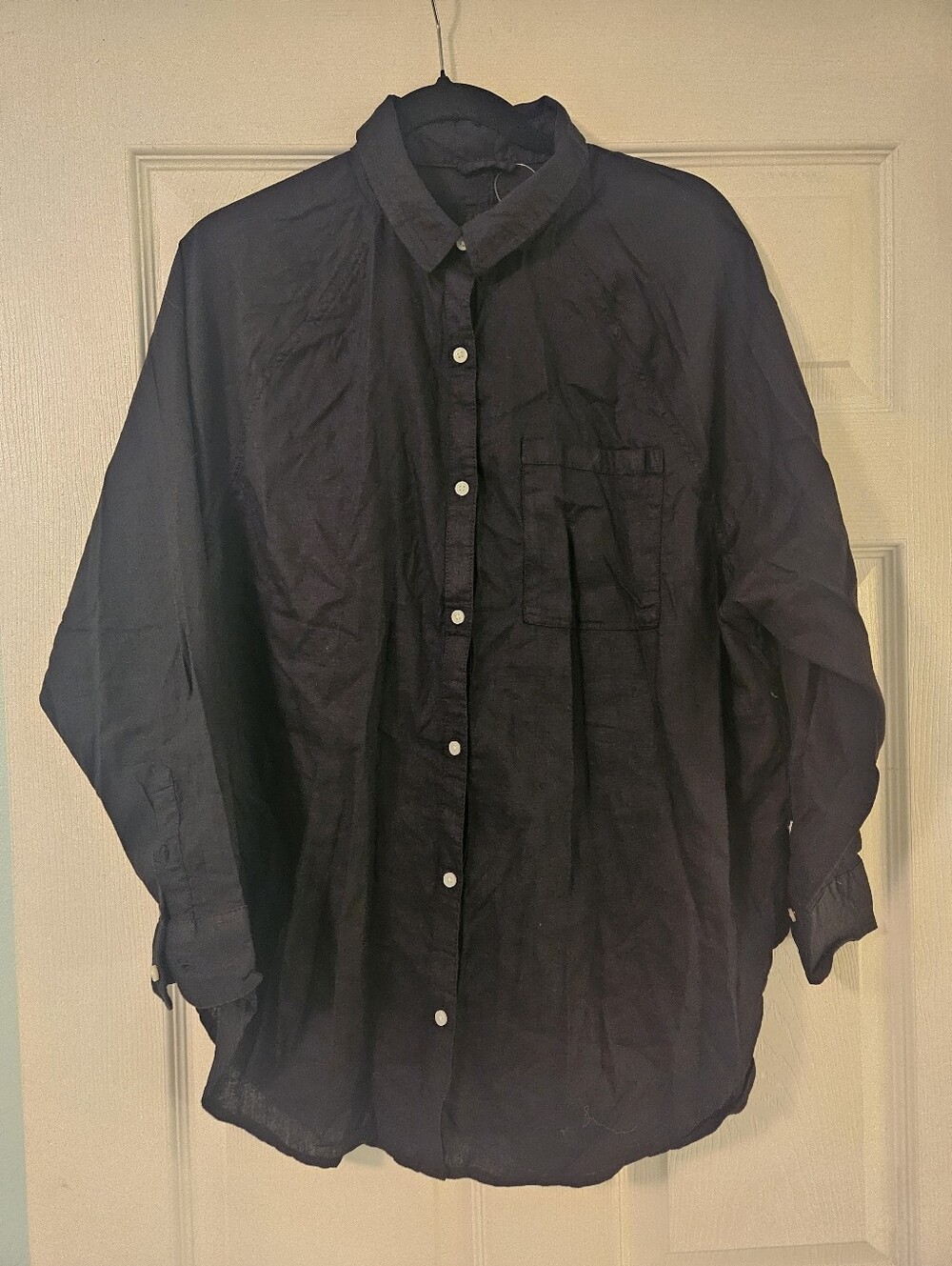 Aerie SZ S NWT Black Linen Blend Button Down Beachy Cover Up Long Sleeve Top - Picture 2 of 11